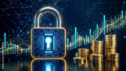 Digital Lock Protecting Gold Coin Stack for Financial Wellness