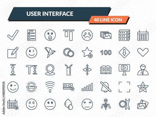 user interface icons set - to do, test quiz, shocked smile, work tools, image variant outline vector collection.