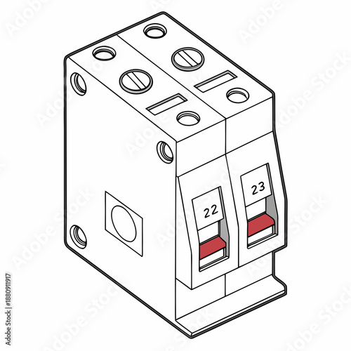 Two pole circuit breaker line drawing illustration