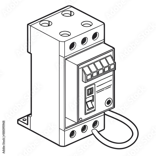 Line drawing illustration of a threepole circuit breaker with manual trip mechanism