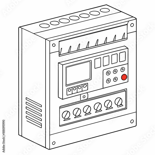 Electrical control panel device with display and buttons line drawing