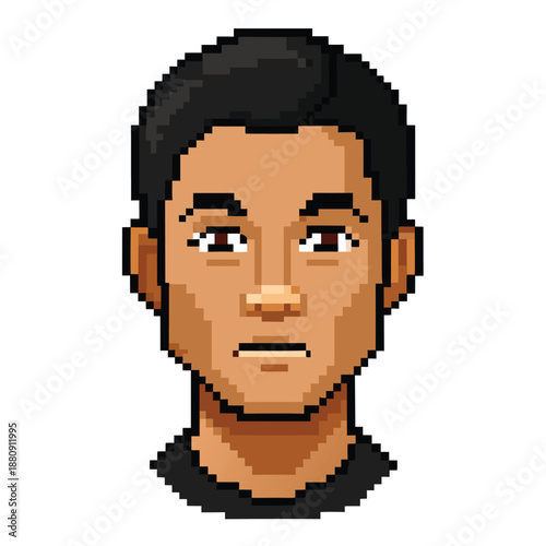 Pixel Art Diverse Male Character with Deep Skin Tone Portrait