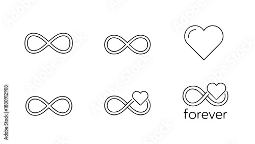 Infinity and heart symbols with forever isolated on white background, Vector