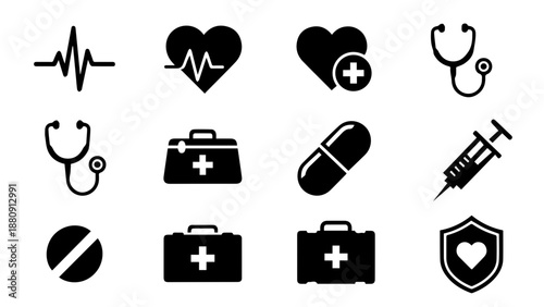 Medical symbols and equipment isolated on white background, Vector
