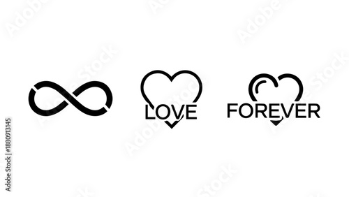 Infinity, love, forever symbols isolated on white background, Vector