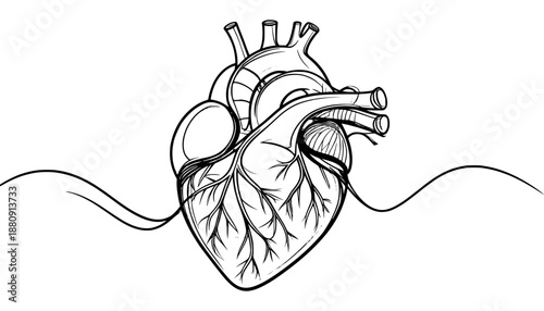 Hand drawn vector illustration of an human heart vector and angel in an antique coin style with a vintage portrait look
