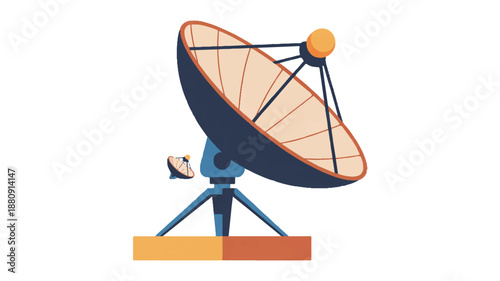 A flat design illustration of a satellite dish antenna on a white background 