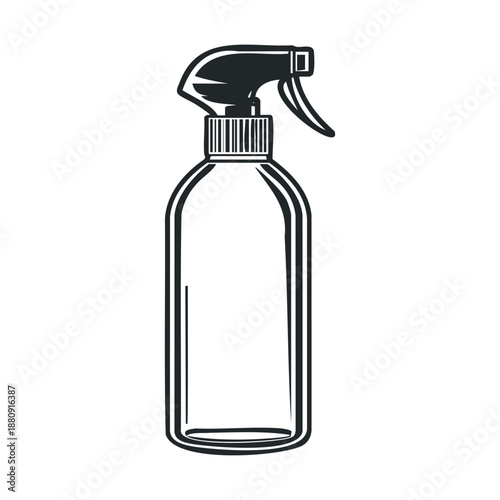 Generic black and white spray bottle illustration vector graphic depicting a household cleaning or gardening dispenser with a trigger nozzle.
