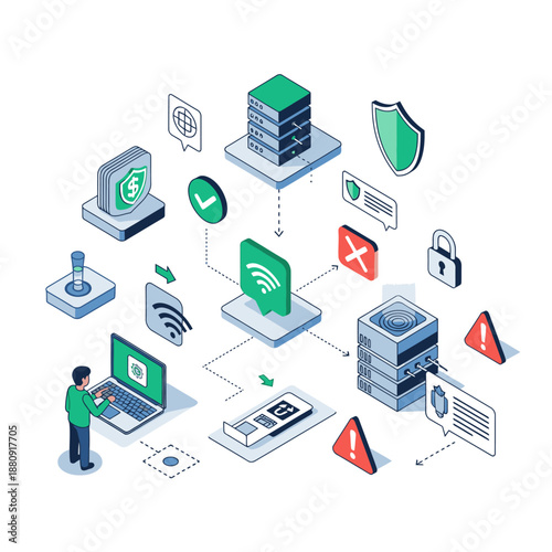 Network Security System with Servers and Devices.
