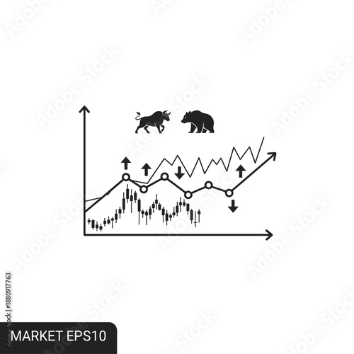 Bull and Bear Market Trends Graph Illustration.