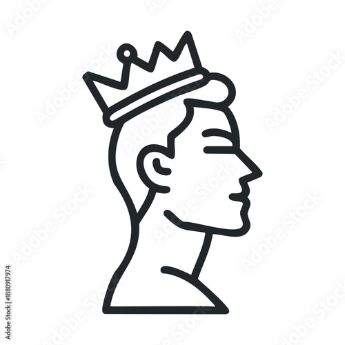 Man wearing crown profile icon illustration representing royalty, leadership, success, and power in a modern minimalist line art style.