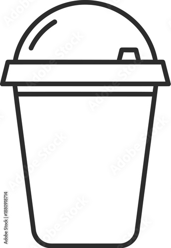 Simple black and white line icon illustrating a disposable beverage cup with a domed lid and a small sip opening perfect for takeout coffee or cold drinks in a minimalist design style.