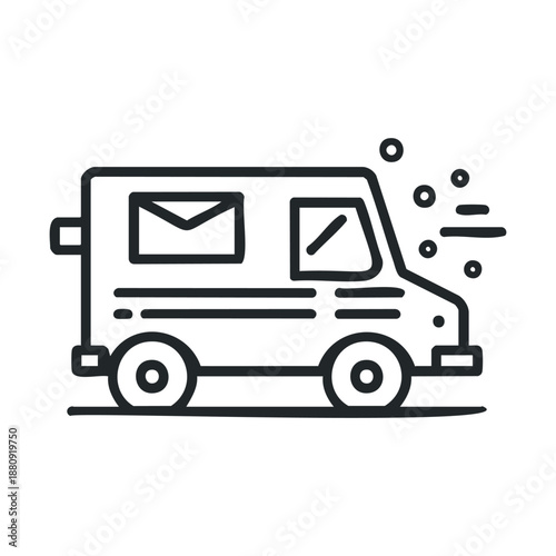 Hand-drawn delivery van icon represents fast shipping and reliable postal service for packages and letters, symbolizing efficient transportation.