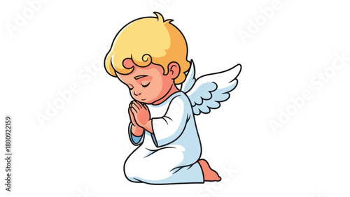 Praying Angel Vector Illustration, Cartoon Style, Religious Theme, Childlike Imagery