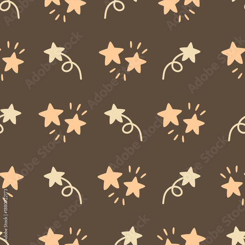 Seamless pattern with hand-drawn doodle stars on brown background 