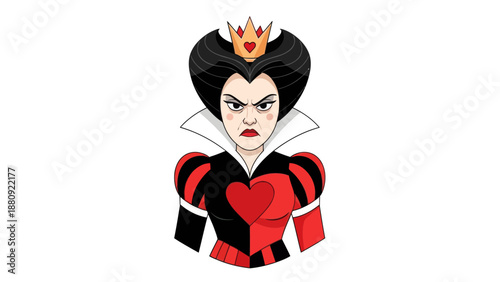 Queen of Hearts Vector Illustration, Flat Design, for Playing Cards, Wonderland Theme