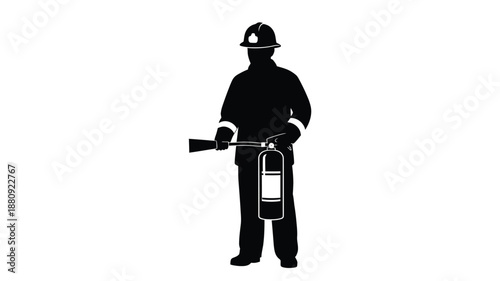 firefighter in full gear holding fire extinguisher silhouette