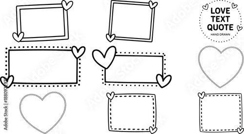 romantic frame doodle set with hearts and labels, hand drawn love frames for quotes and messages, decorative heart frame illustration collection