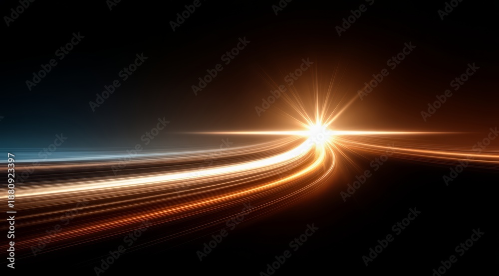 Fototapeta premium Bright light is shining on a dark road. The light is coming from the right side of the image