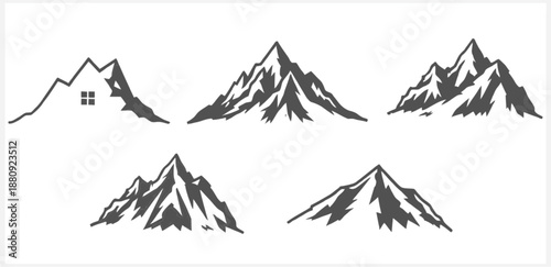 Black and white illustration of various mountain peaks