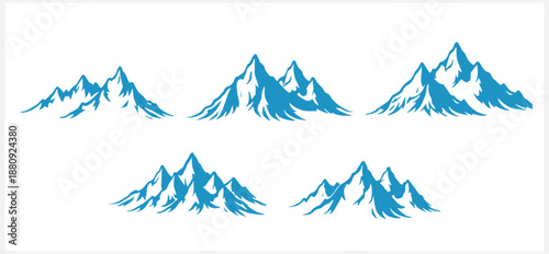 Collection of stylized blue mountain ranges on white background
