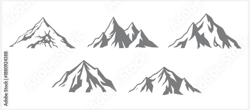 Black and white illustration of five mountain peaks