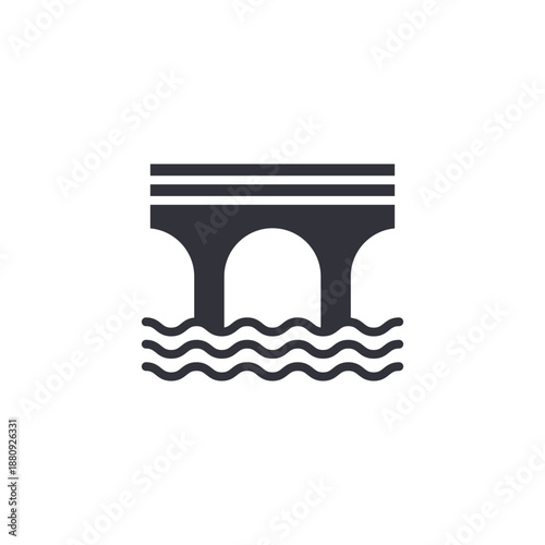 Bridge over water icon representing infrastructure flooding risk, rising river levels, heavy rain impact, and urban water management.