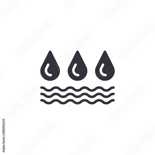 Water droplets above waves icon representing rainfall accumulation, precipitation levels, flood monitoring, and hydrology weather information.