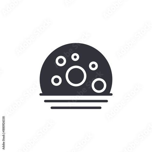 Full moon icon with crater details above horizon line, symbolizing nighttime sky, astronomy, lunar phase, and evening weather forecast.