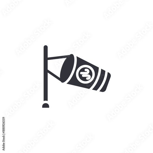 Flag windsock icon tilted by strong wind, representing high wind speed, storm warning, weather alert, and outdoor safety caution.