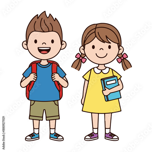Happy kids ready for school illustration