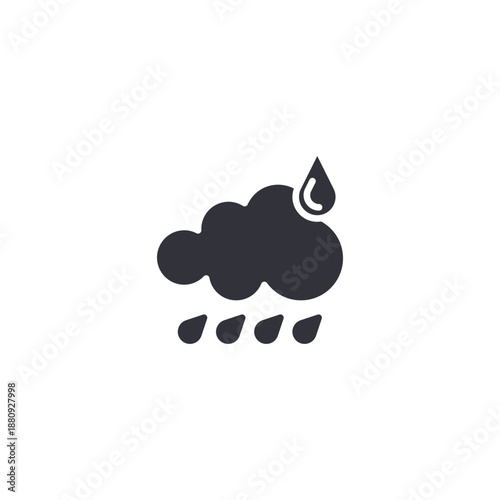 Cloud with raindrops and single water droplet icon representing light to moderate rain, drizzle conditions, and humidity concept.
