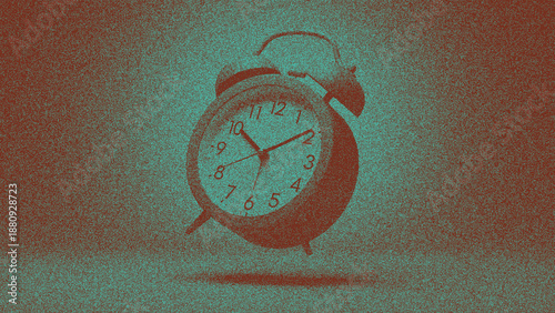 Alarm Clock Dithered Abstract Art, Retro Technology Concept, Pixelated Time Illustration