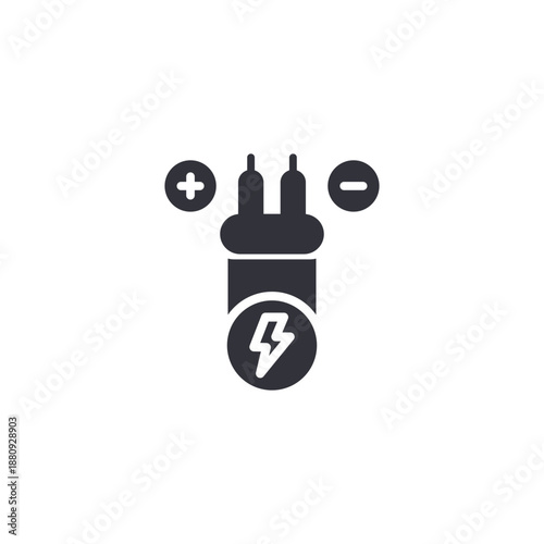 Electric plug and socket icon with lightning symbol representing power connection, charging system, electrical outlet, and energy access.