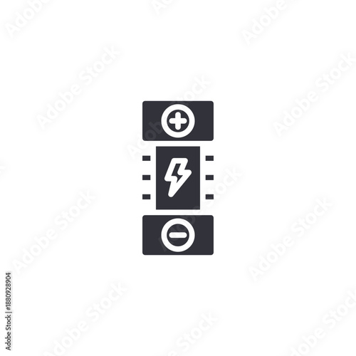 Battery pack icon with charging indicator representing energy storage system, rechargeable power supply, and portable electricity solution.
