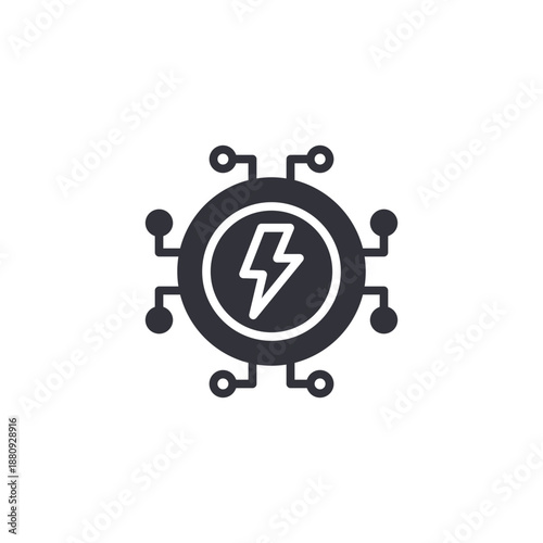 Smart energy chip icon with lightning symbol representing digital electricity management, smart technology, innovation, and advanced electronic system.