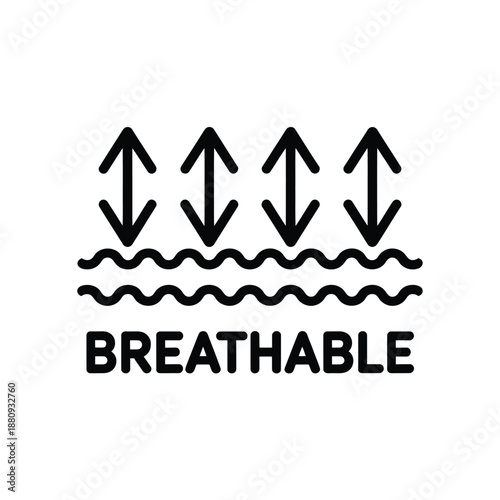 Breathable fabric icon displaying arrows and wavy lines for air flow