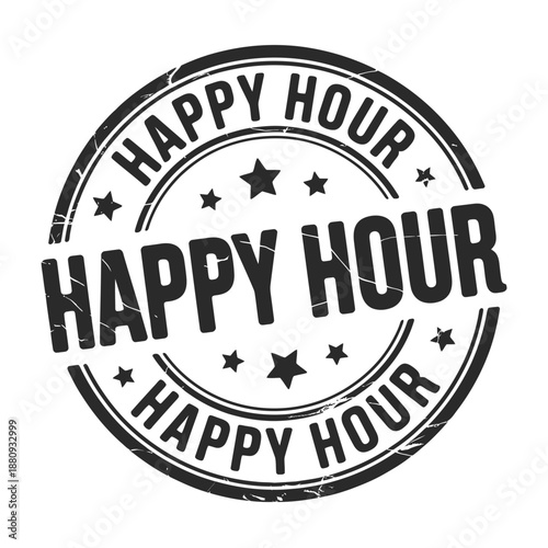 Vintage style happy hour stamp with stars and bold text design