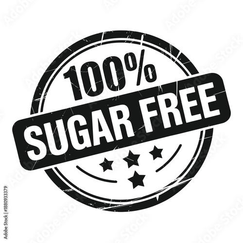 Black stamp with one hundred percent sugar free text and star details