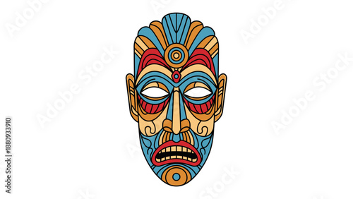 Colorful tribal mask with an ornate face design.