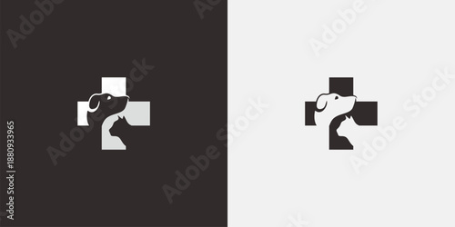 Medical pet care logo canine feline cross