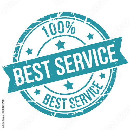 A teal stamp displaying one hundred percent and best service guarantee