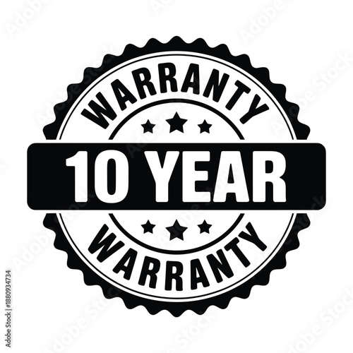 Black and white warranty seal displaying a ten year guarantee period