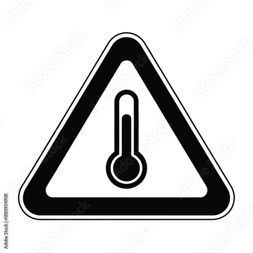Warning sign depicting a thermometer indicating potential high temperature hazard