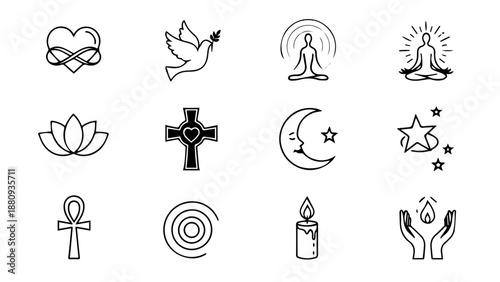 Spiritual symbols collection isolated on white background, Vector