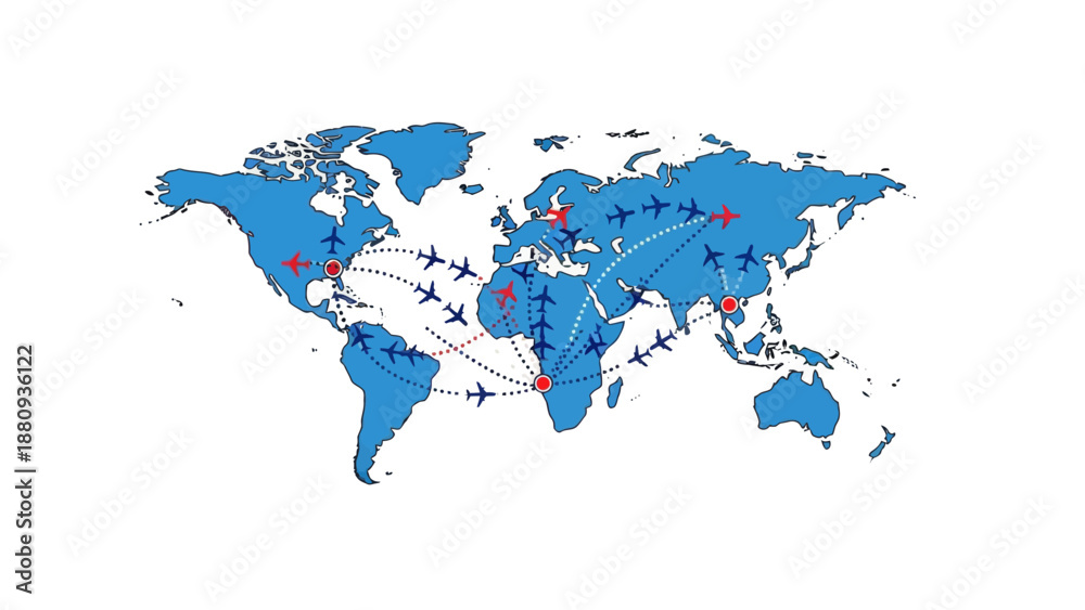 Fototapeta premium Global travel routes image, vector illustration, world map, transportation, business concept, international, logistics