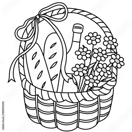 Picnic Basket Outline Illustration
