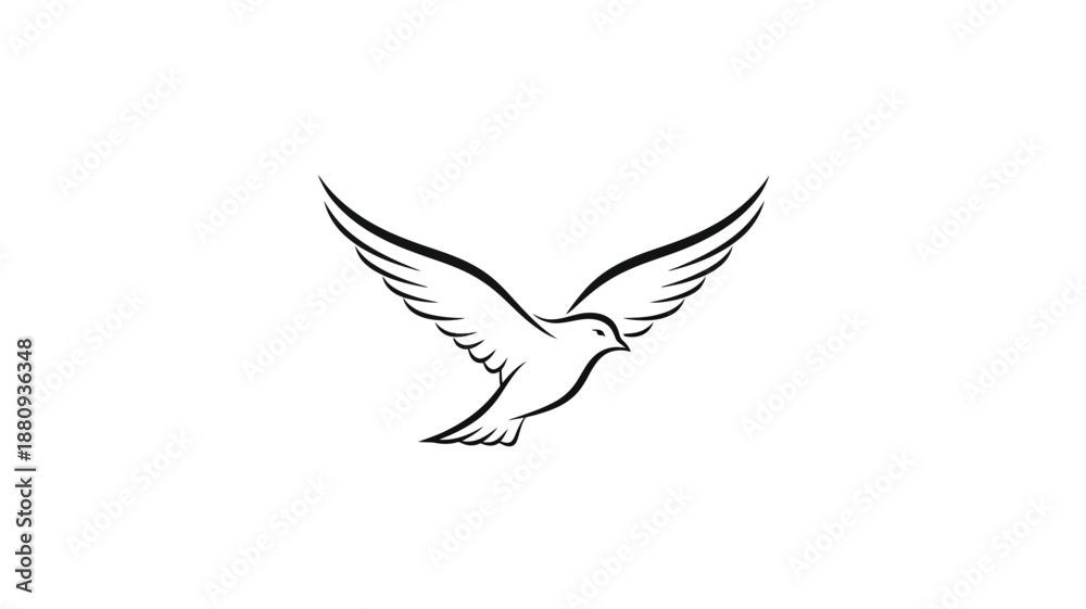 Obraz premium A graceful bird in flight black and white linear illustration silhouette