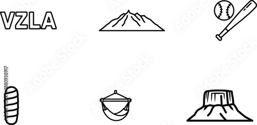 venezuela iconic symbols and landmarks line icons