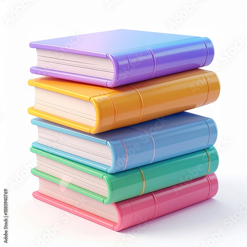 stack of colorful books 3d with soft shadow on white background